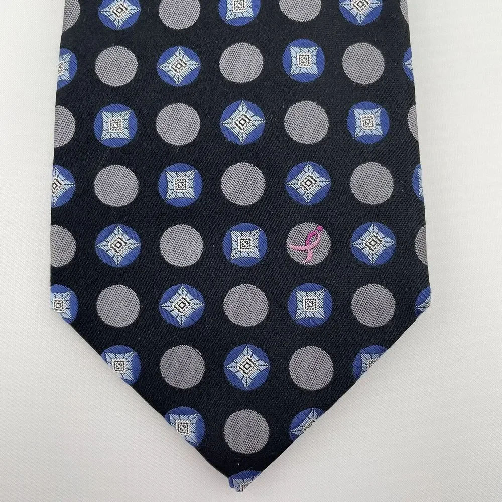 KNOTS‎ FOR HOPE Men's Silk Designer Necktie Black/Blue Geometric 62